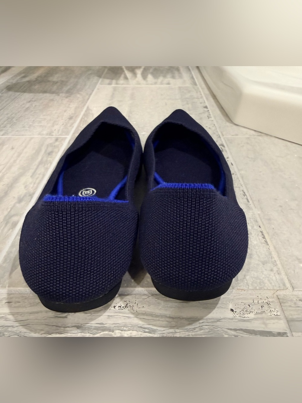 Rothy's Navy Pointed Toe Flats with Blue Trim - Picture 3 of 7